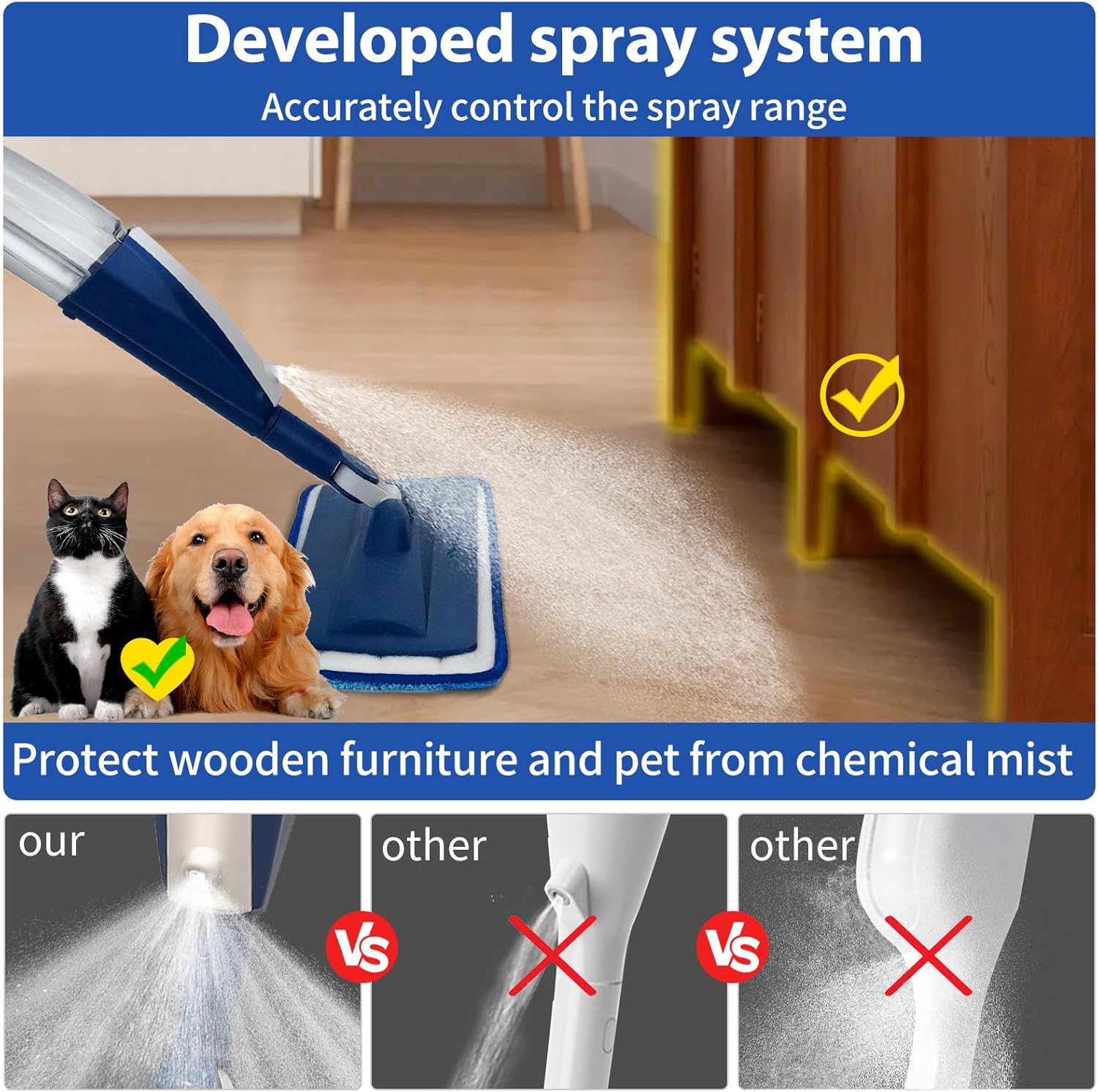 Mops for Floor Cleaning Wet Spray Mop with 14 oz Refillable Bottle and 3 Washable Microfiber Pads