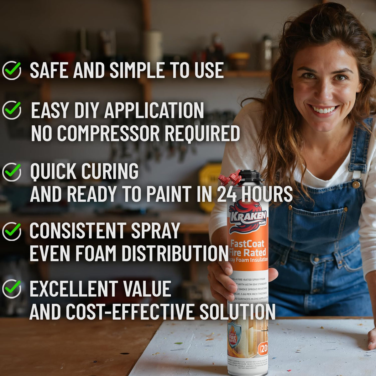 Kraken Bond Fastcoat Fire Rated Spray Foam Insulation Kit Closed Cell in a Can 20 sq ft (1x27.1