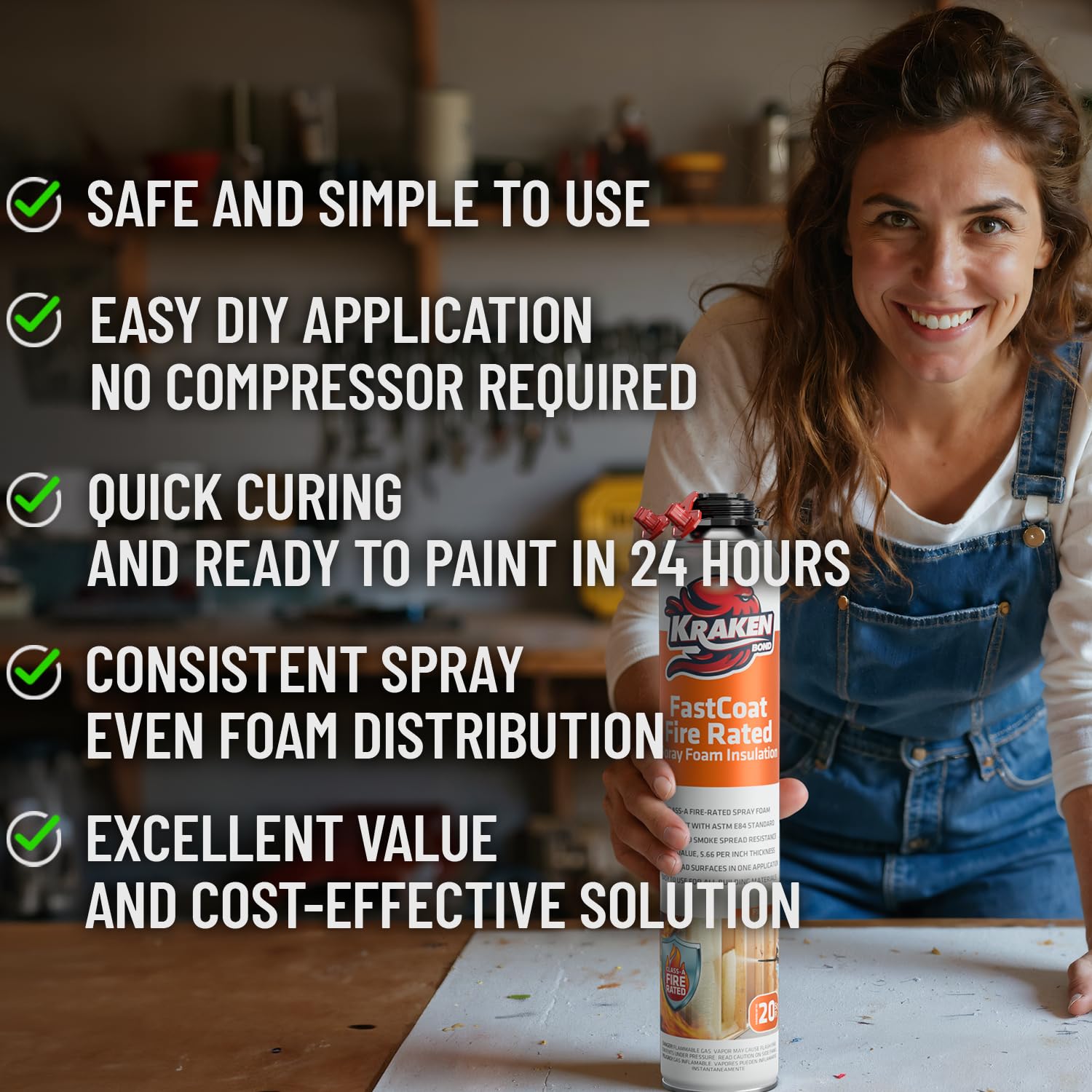 Kraken Bond Fastcoat Fire Rated Spray Foam Insulation Kit Closed Cell in a Can 20 sq ft (1x27.1