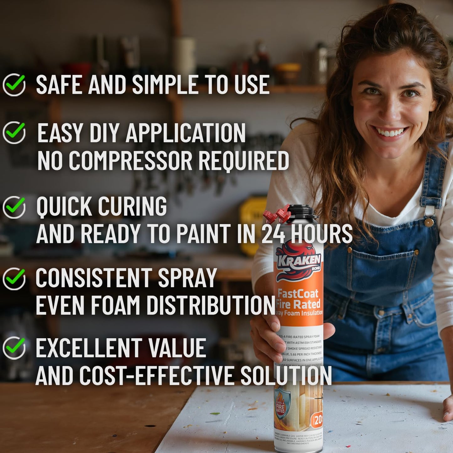 Kraken Bond Fastcoat Fire Rated Spray Foam Insulation Kit Closed Cell in a Can 40 sq ft (2x27.1