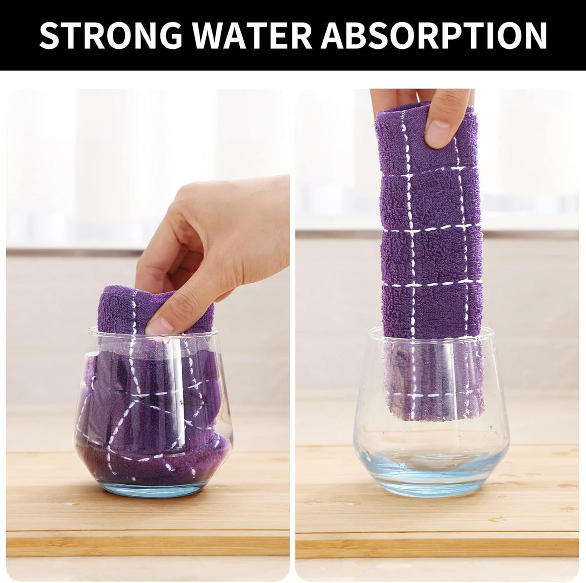 Homaxy 100% Cotton Terry Kitchen Towels(Purple, 13 x 28 inches), Checkered Designed, Soft and Super