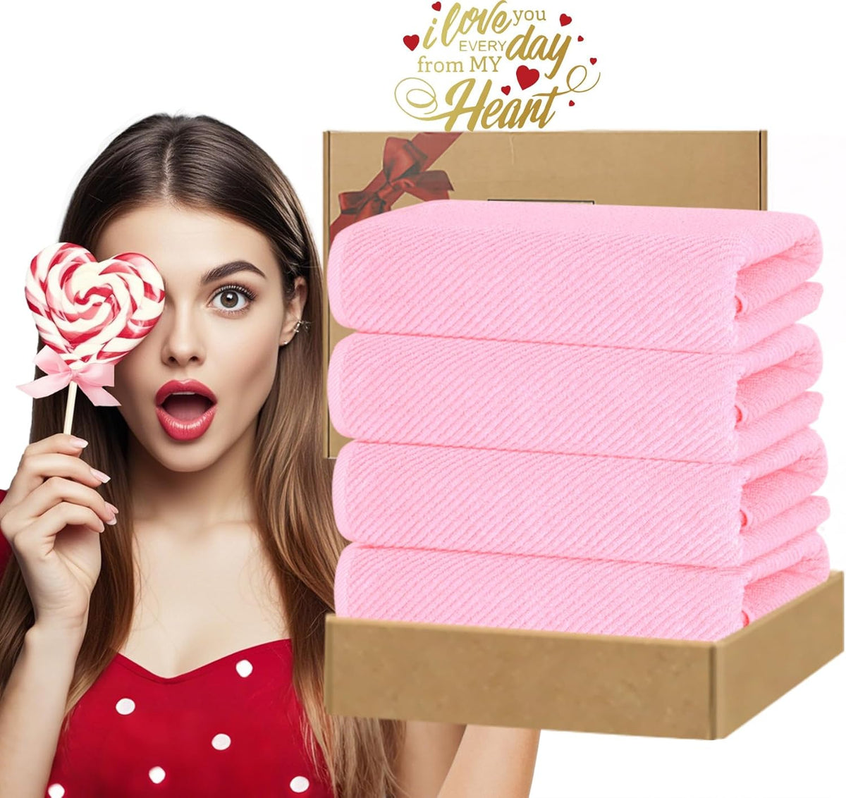 VOOVA & MOVAS Pink Bath Towels Set of 4, Large 30" x 56" - 100% Cotton | Quick Dry | Light Weight |