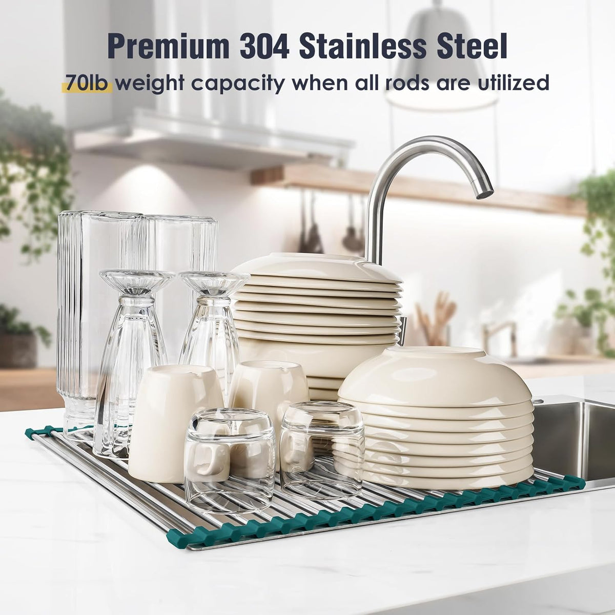 Tomorotec Stainless Steel Roll Up Dish Drying Rack, Foldable Over The Sink Rolling Drainer Rack