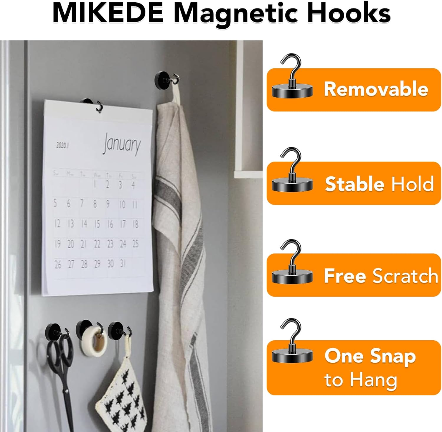 MIKEDE Magnetic Hooks Heavy Duty, 150LB+ Strong Black Magnets Hooks for Refrigerator, Rare Earth