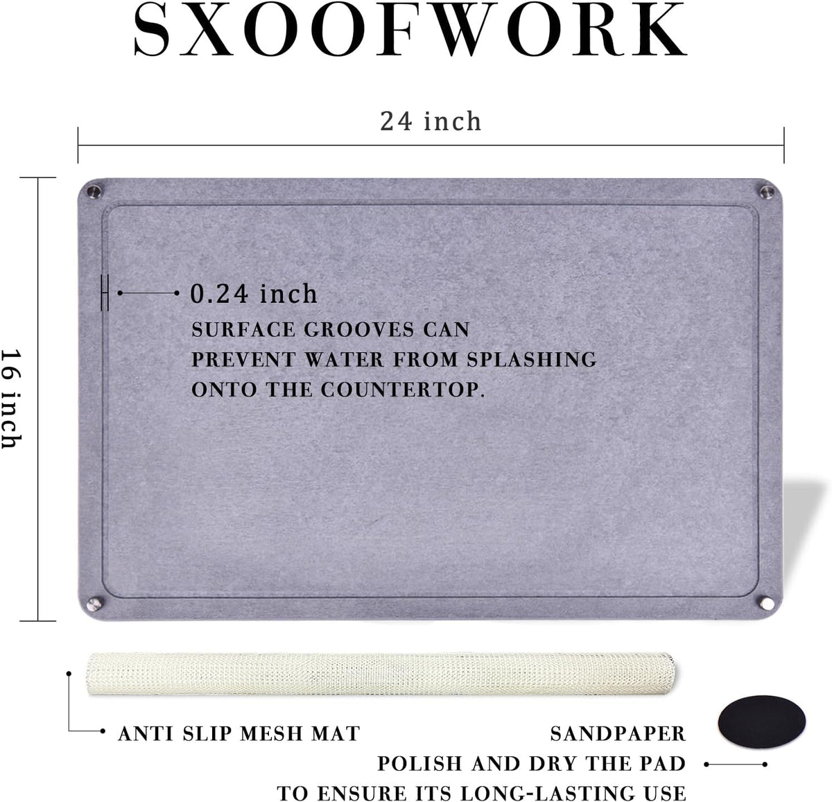 Large Diatomaceous Earth Stone Dish Drying Mats for Kitchen Counter,24"×16",Quick Drying,with 4