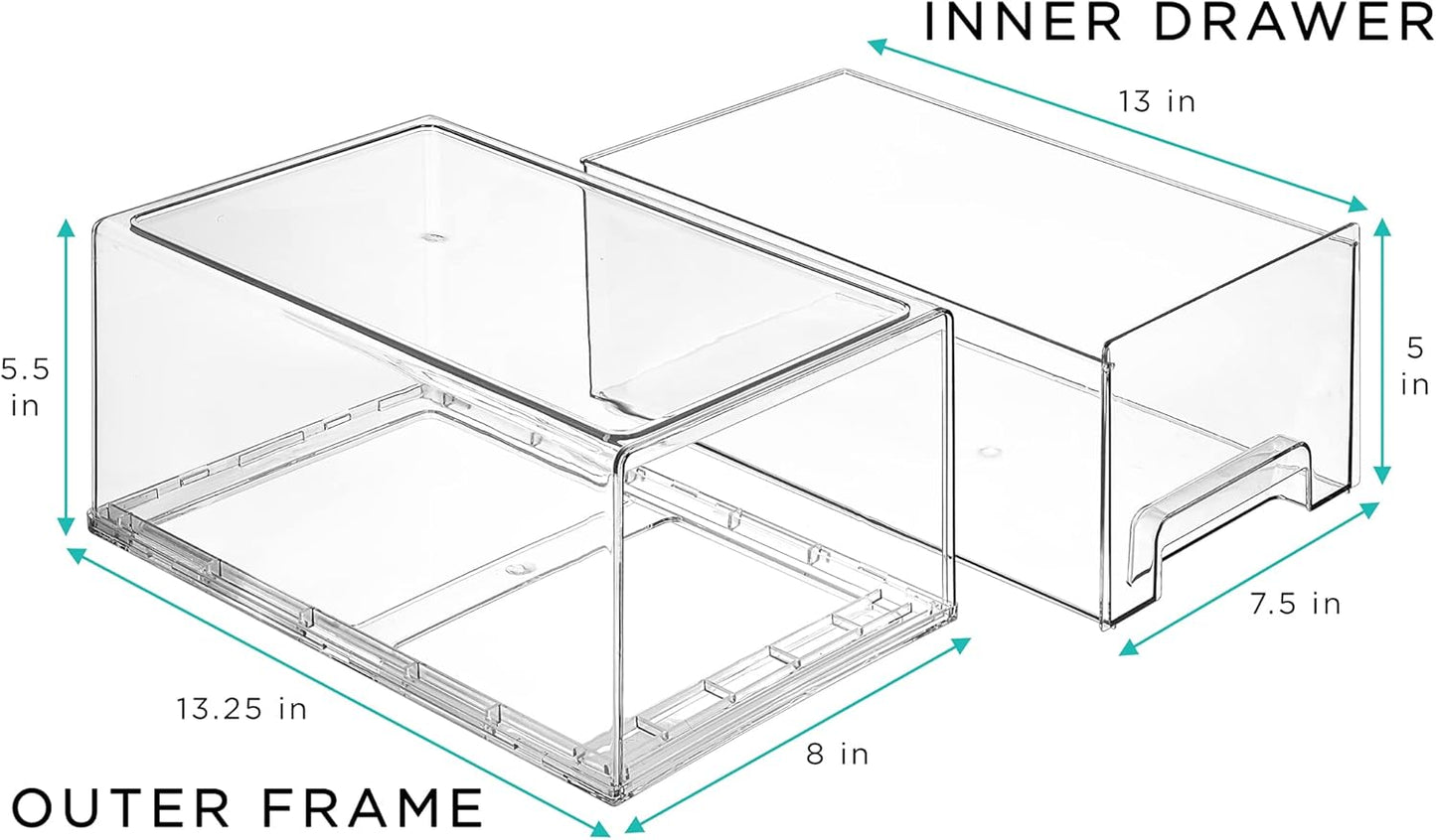 Sorbus Large Clear Storage Drawers (2 Pack) – Stackable Pull-Out Storage Bins with Handles, Slide