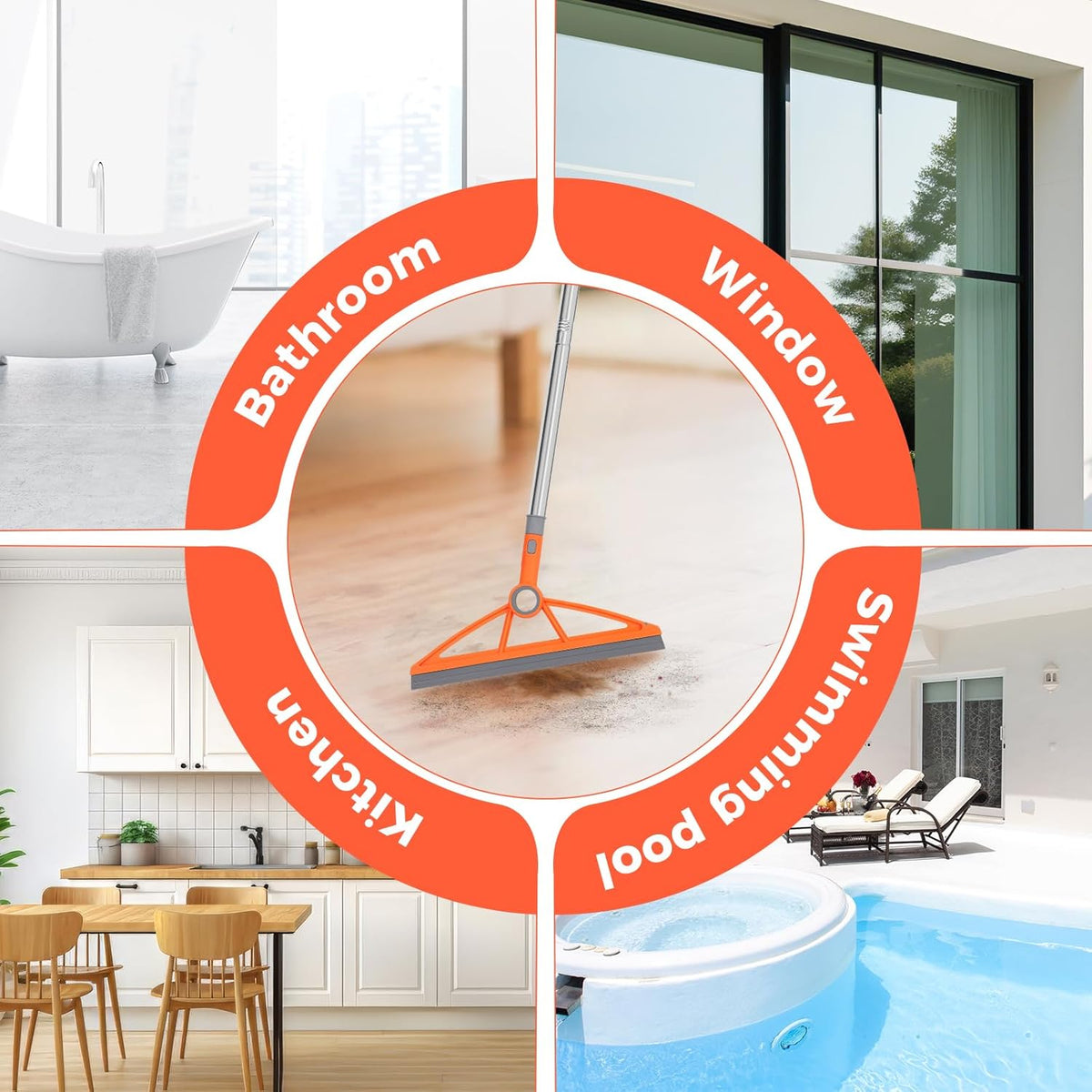 2-in-1 Air Broom, 180° Rotating 54 Inch Adjustable Silicone Rubber Broom Includes 2 Scraping