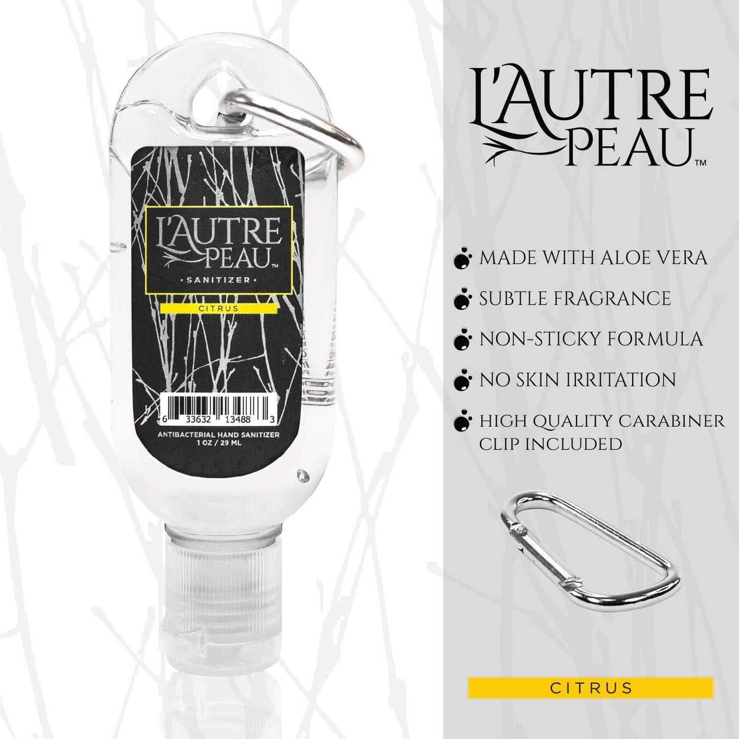 Travel Hand Sanitizer Gel with Aloe Vera & Vitamin E Made by L’AUTRE PEAU - Citrus Scented Alcohol