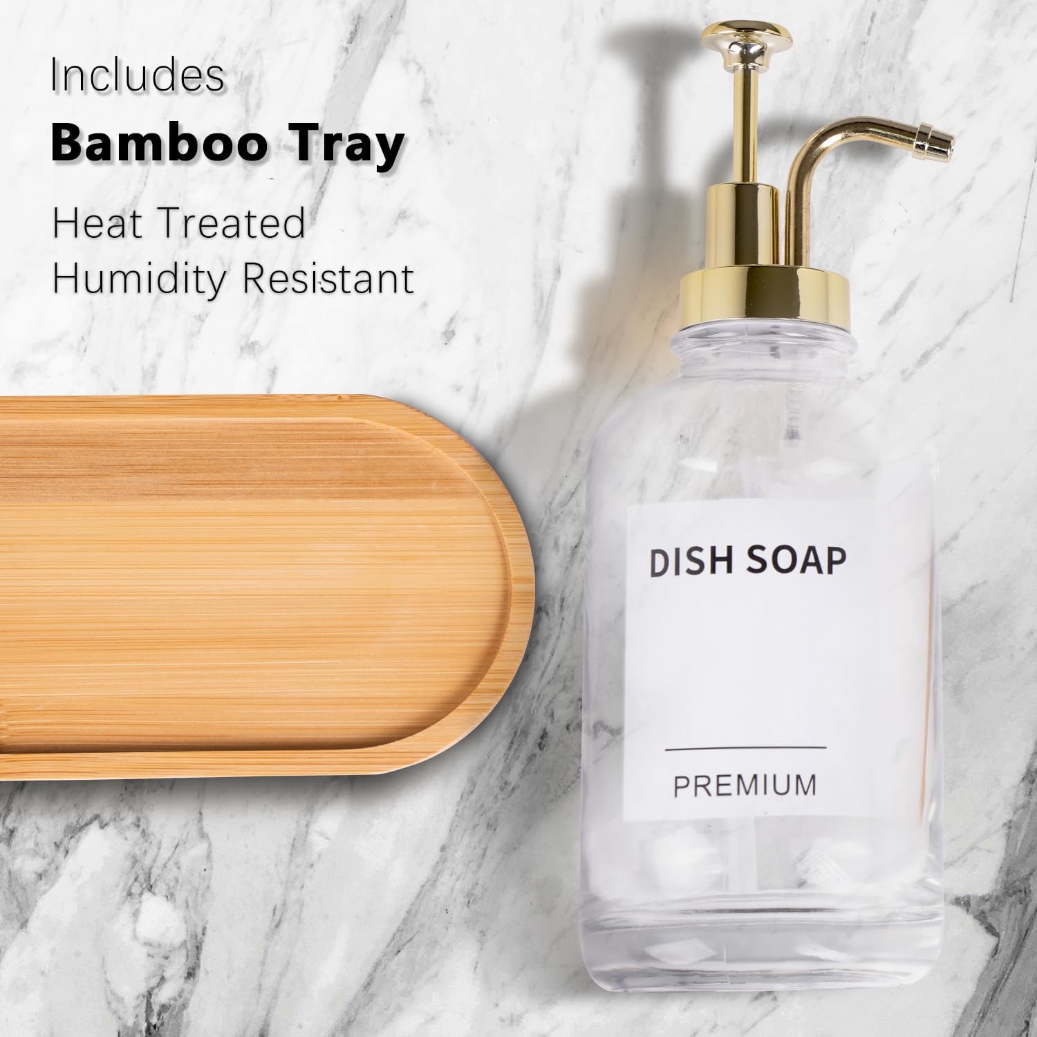 Dish Soap Dispenser for Kitchen, Hand Glass Soap Dispenser Set with Pump, Tray, Funnel for