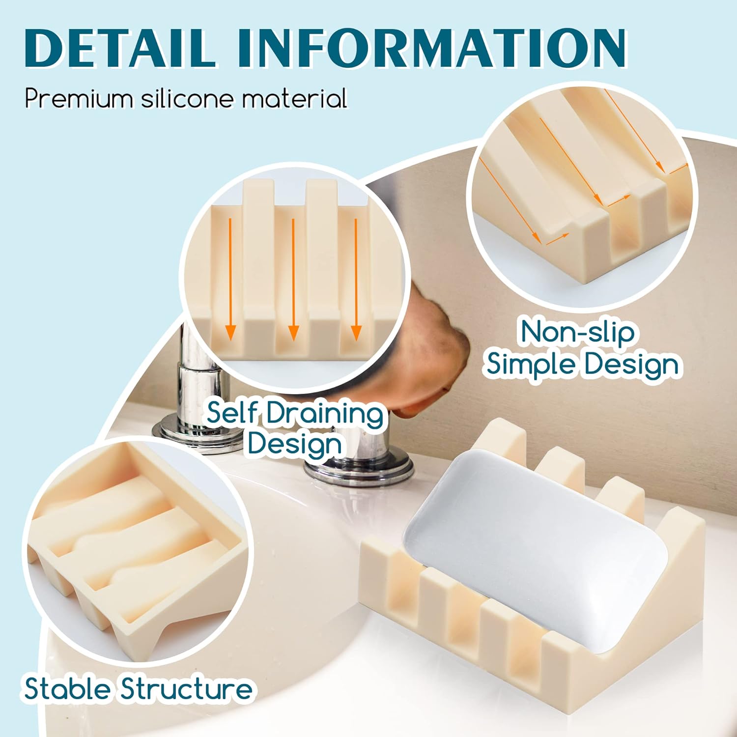 Silicone Soap Dish for Bar Soap Holder for Shower Bathroom Self Draining Waterfall Drying Tray Keep