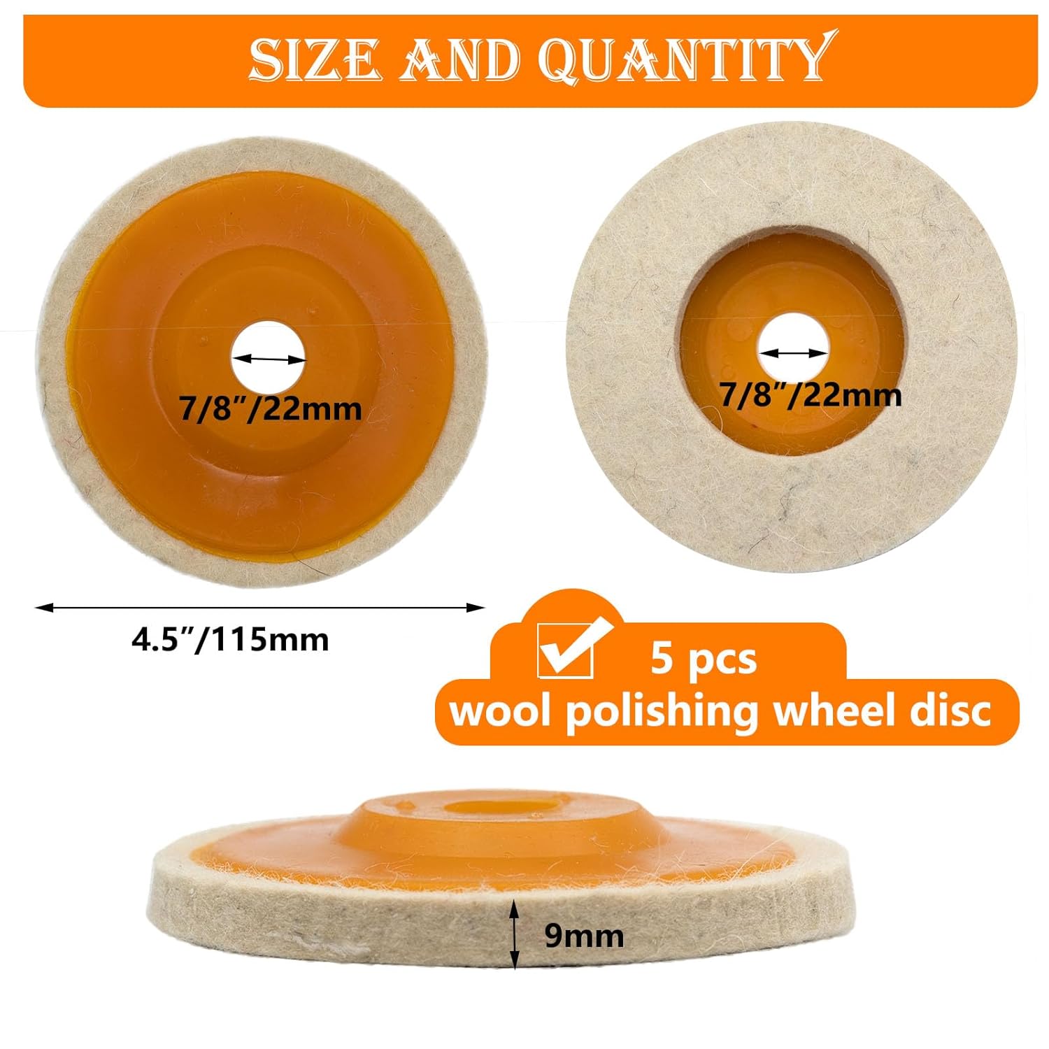 5 Pcs 4.5 Inch Wool Felt Polishing Wheel Disc,Wool Polishing Wheel Disc for 7/8 Inch Angle Grinder