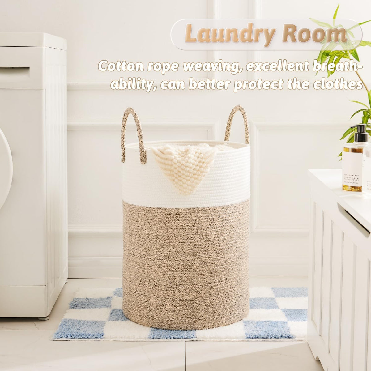 Laundry Basket,Woven Cotton Rope Laundry Hamper,100L for Decorative Storage of Dirty Clothes,Toys