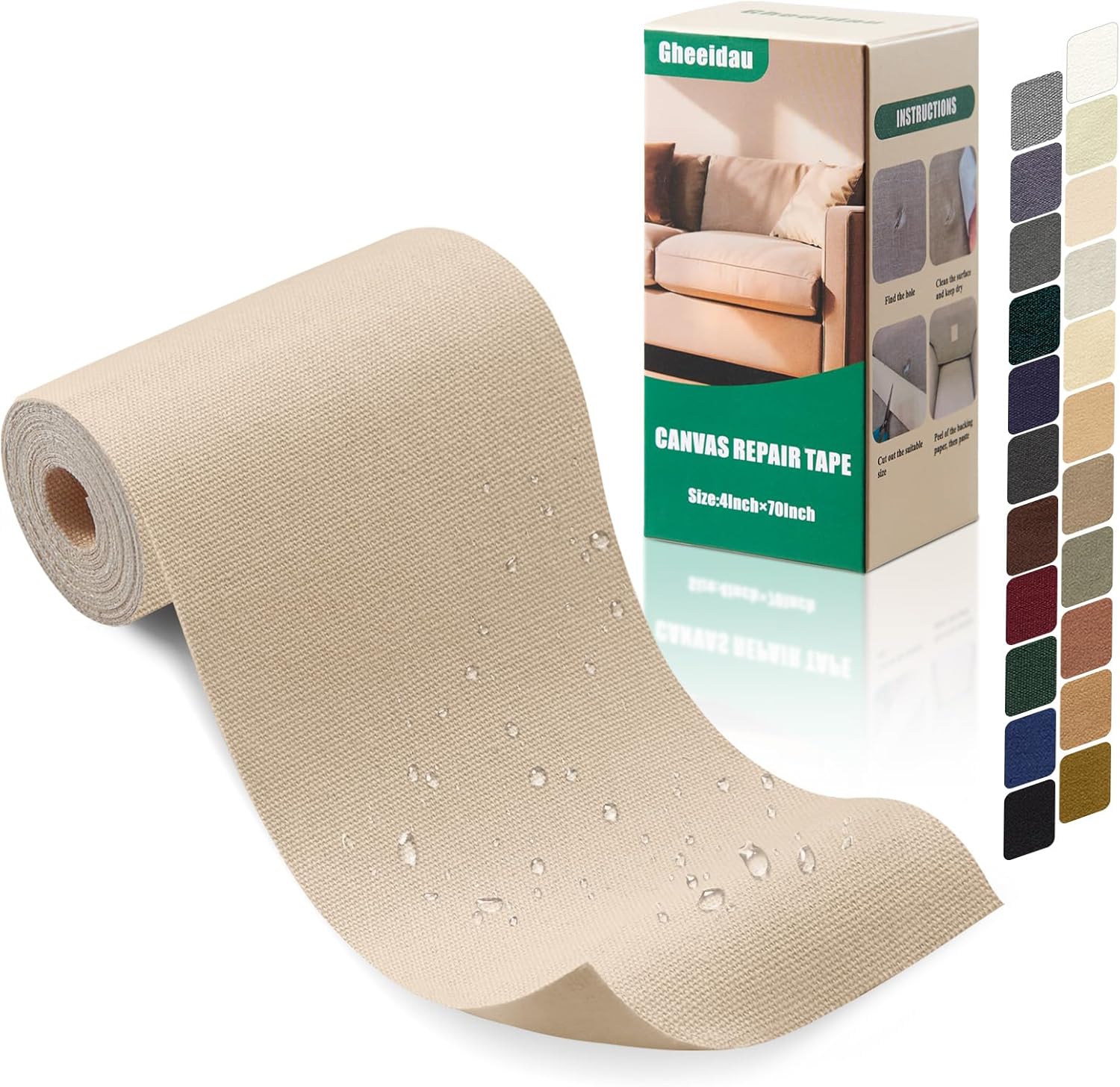Canvas Repair Tape 4×70 Inch Waterproof Self-Adhesive Fabric Repair Patch for Repairing Boat