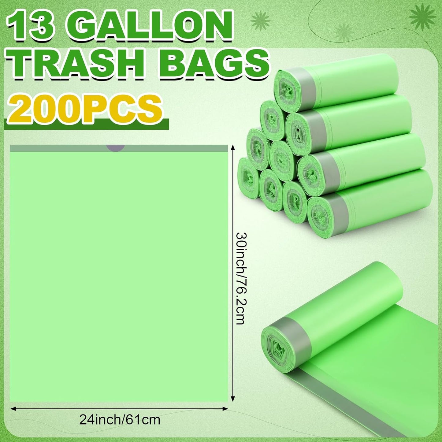 200 Count 13 Gallon Compostable Trash Bags with Drawstring Heavy Duty Extra Thick 1 Mil Kitchen