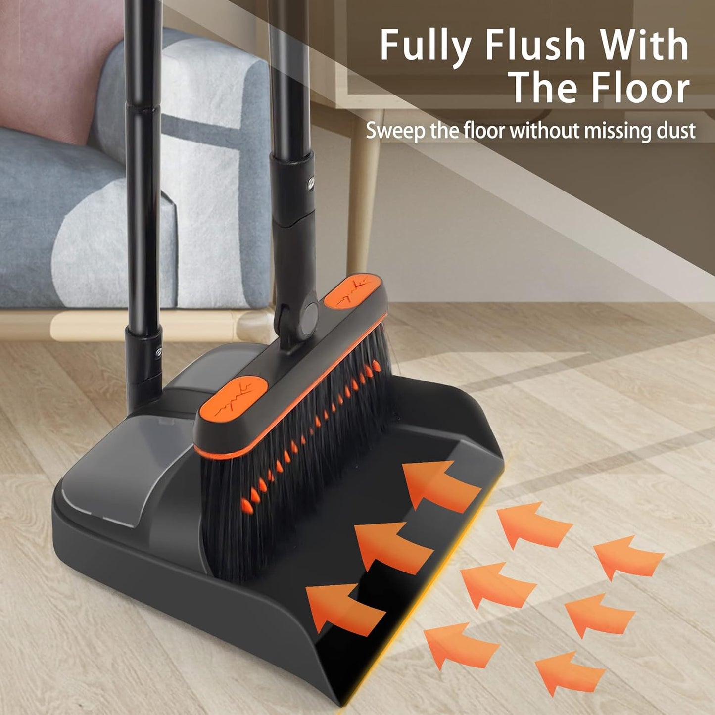 JEHONN Broom and Dustpan Set for Home, Long Handle Lightweight 180 Degree Rotating Broom Set