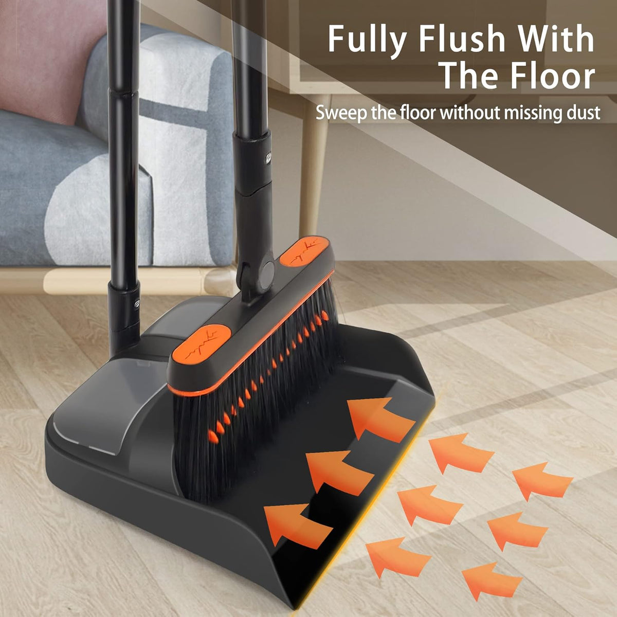 JEHONN Broom and Dustpan Set for Home, Long Handle Lightweight 180 Degree Rotating Broom Set