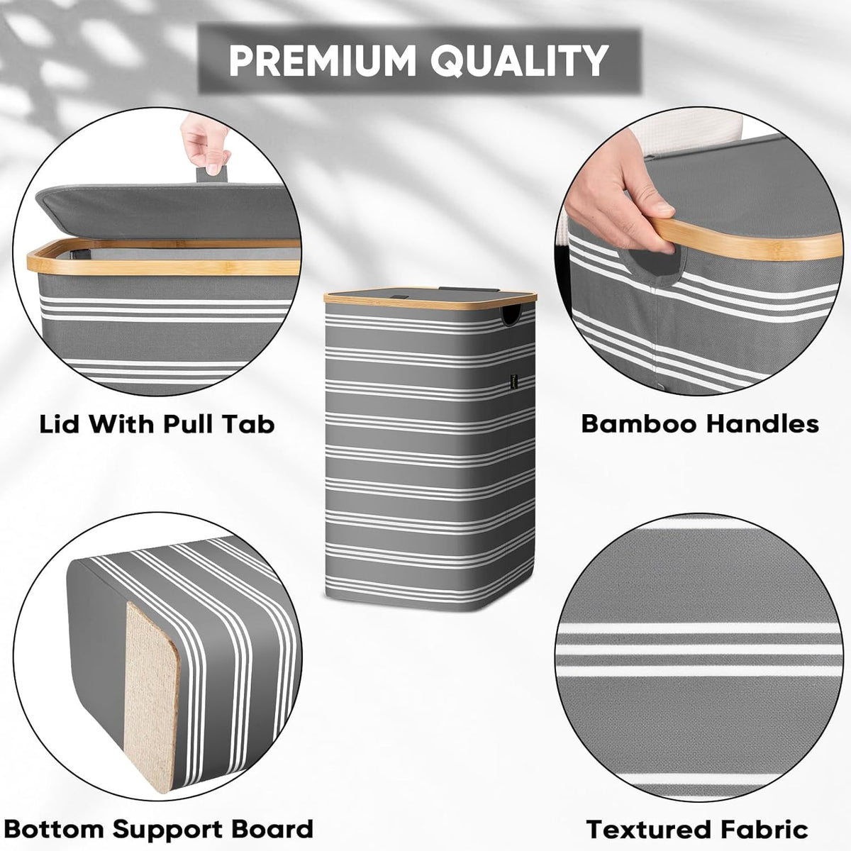 BALEINE Laundry Hamper with Lid, Tall Laundry Baskets with Bamboo Pull Handles, Large Laundry Bin