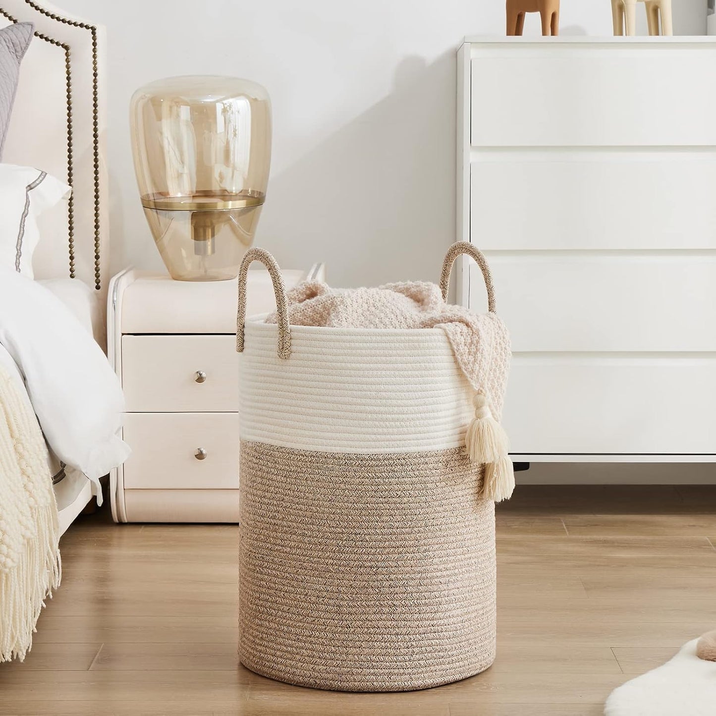 YOUDENOVA Woven Rope Laundry Hamper Basket, 72L Tall Luandry Basket, Baby Nursery Hamper for