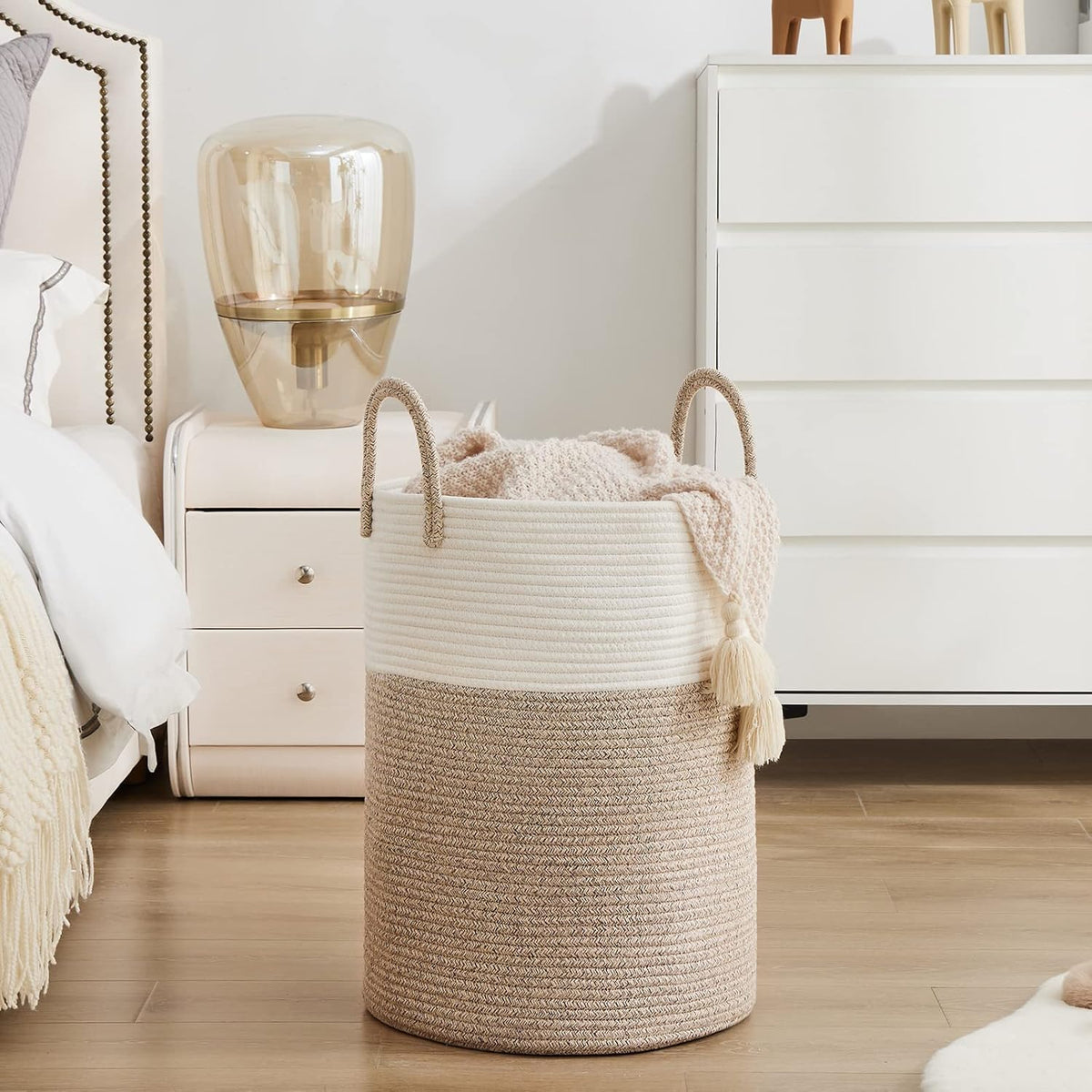 YOUDENOVA Woven Rope Laundry Hamper Basket, 72L Tall Luandry Basket, Baby Nursery Hamper for