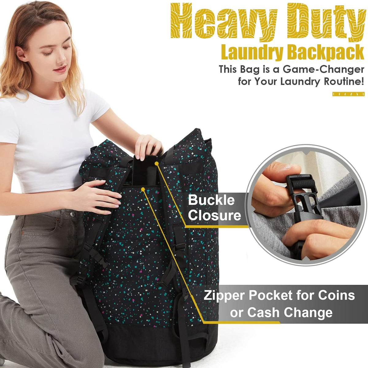 College Laundry Bag, 115L Extra Large Laundry Backpack with Shoulder Straps, Heavy Duty Backpack