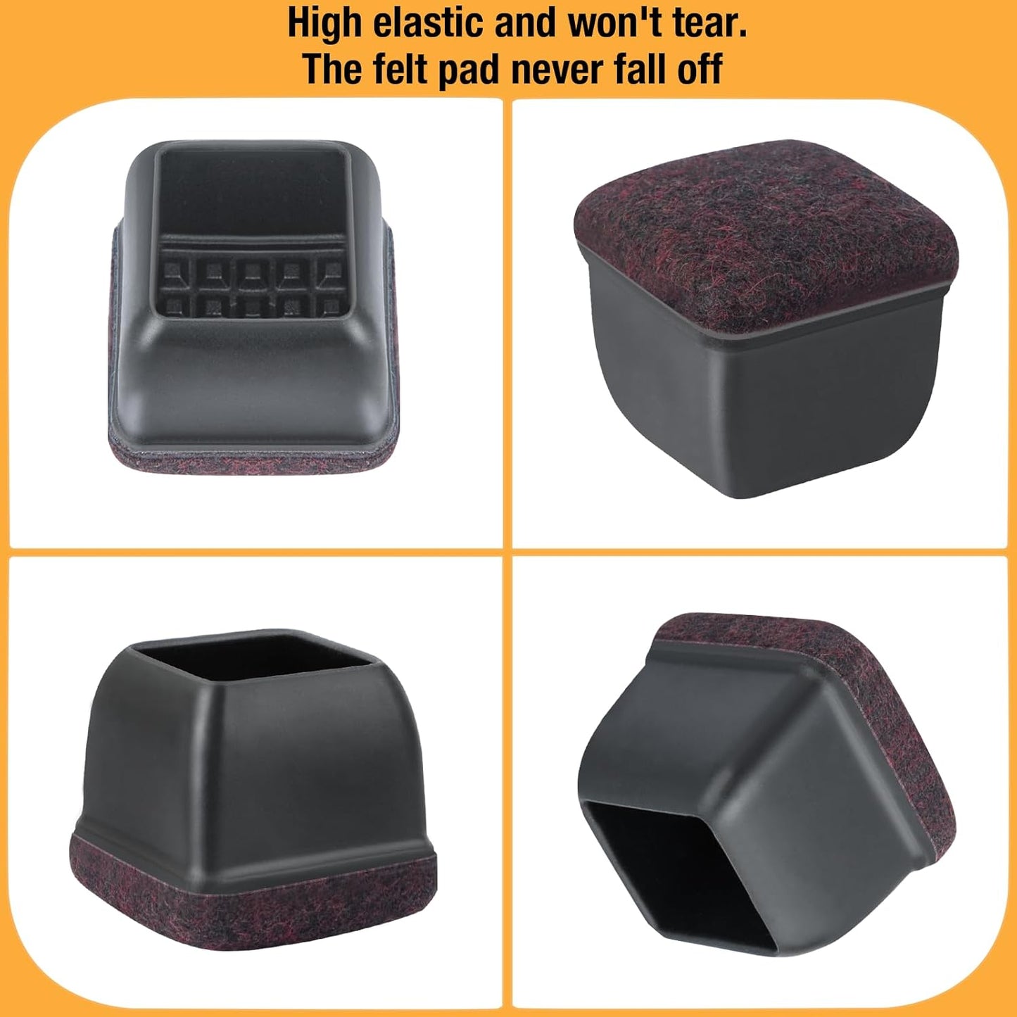 24 Pcs Extra Large Square Chair Leg Floor Protectors, Silicone Chair Leg Protectors for Hardwood