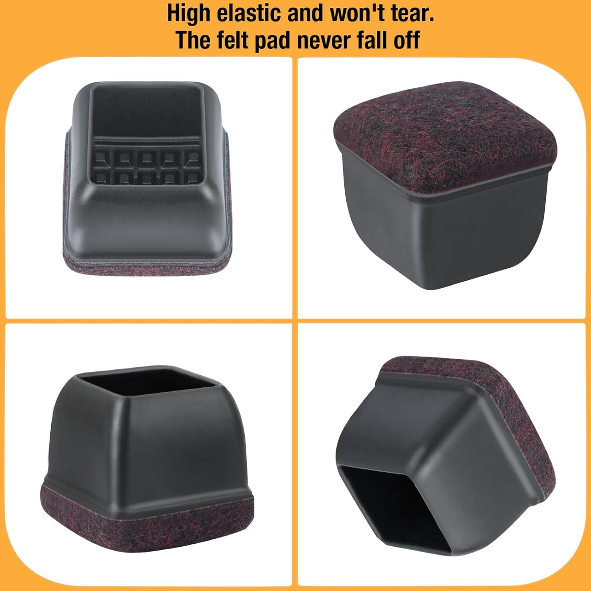 24 Pcs Extra Large Square Chair Leg Floor Protectors, Silicone Chair Leg Protectors for Hardwood