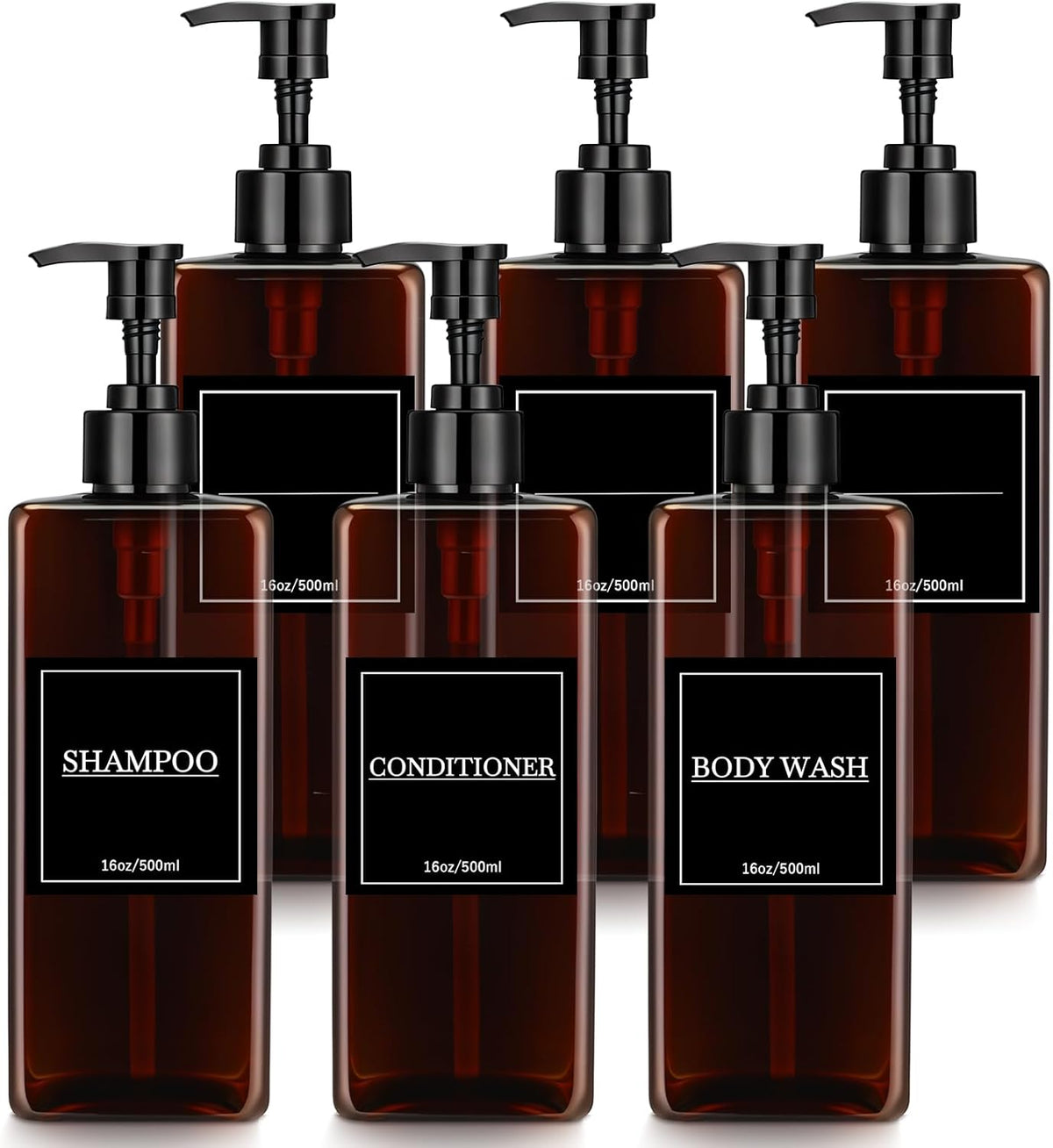 Tanlade 6 Pcs Shampoo and Conditioner Dispenser Bottles 16oz Modern Shower Soap Bottles with Pump