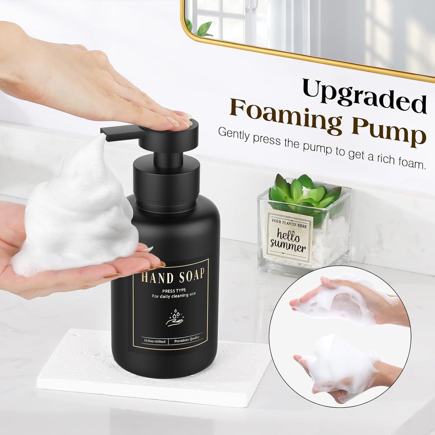 Luxspire Foaming Soap Dispenser, Glass Foam Pump Soap Dispenser, Non-Slip Hand Soap Container with