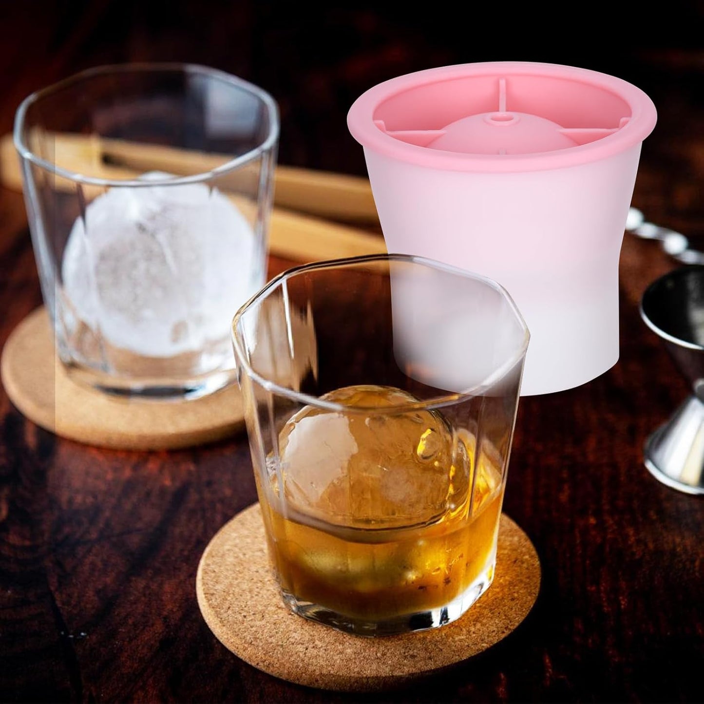 Round Ice Cube Molds 6 Pieces, Silicone Sphere Ice Mold Maker, Stackable Easy Release Circle Ice