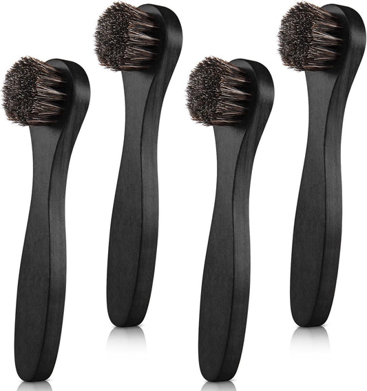 4 Pcs Horsehair Shine Shoes Brush Kit Polish Dauber Applicators Cleaning Leather Shoes Boots Care