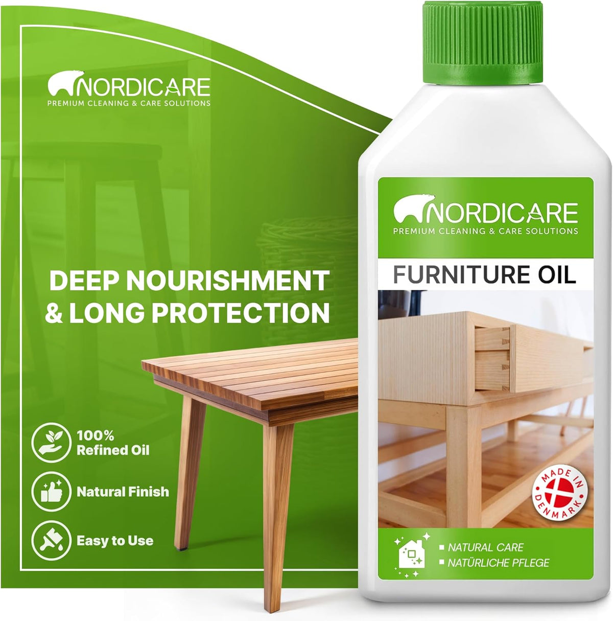Nordicare Wood Oil Colorless - Premium Walnut Oil, Teak Oil, Wood Oil Furniture for Oak, Beech
