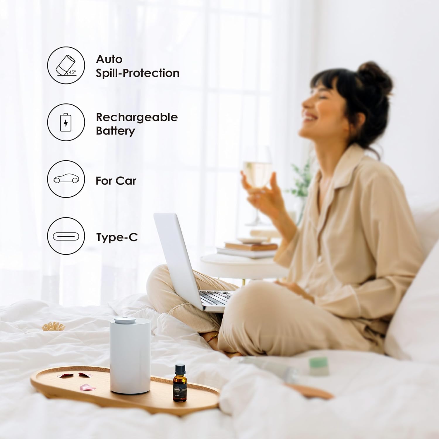 Waterless Diffuser for Essential Oil, Battery Operated Nebulizer, 0.7 Fl.Oz./ 20mL Capacity, Mini
