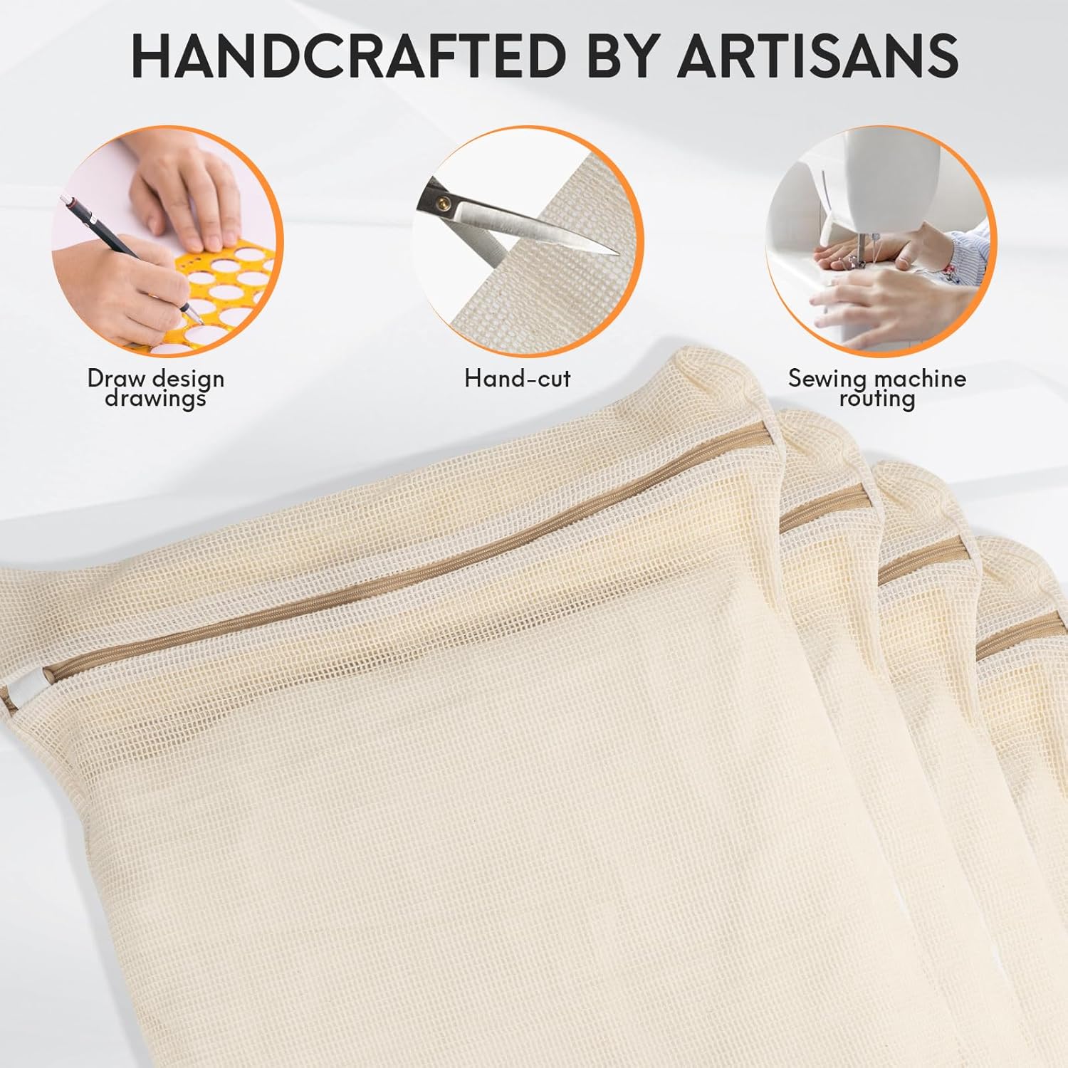 4-Piece Large Durable Organic Cotton Mesh Laundry Bags with Sturdy Zippers and Breathable Mesh are