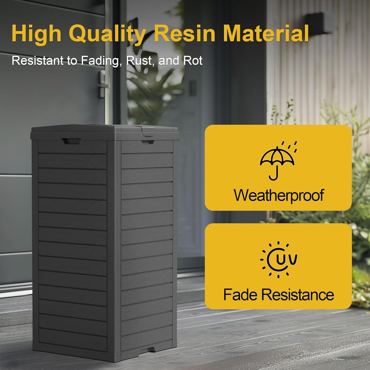 31 Gallon Outdoor Trash Can with Tiered Lid and Drip Tray,Waterproof Resin Waste Bin