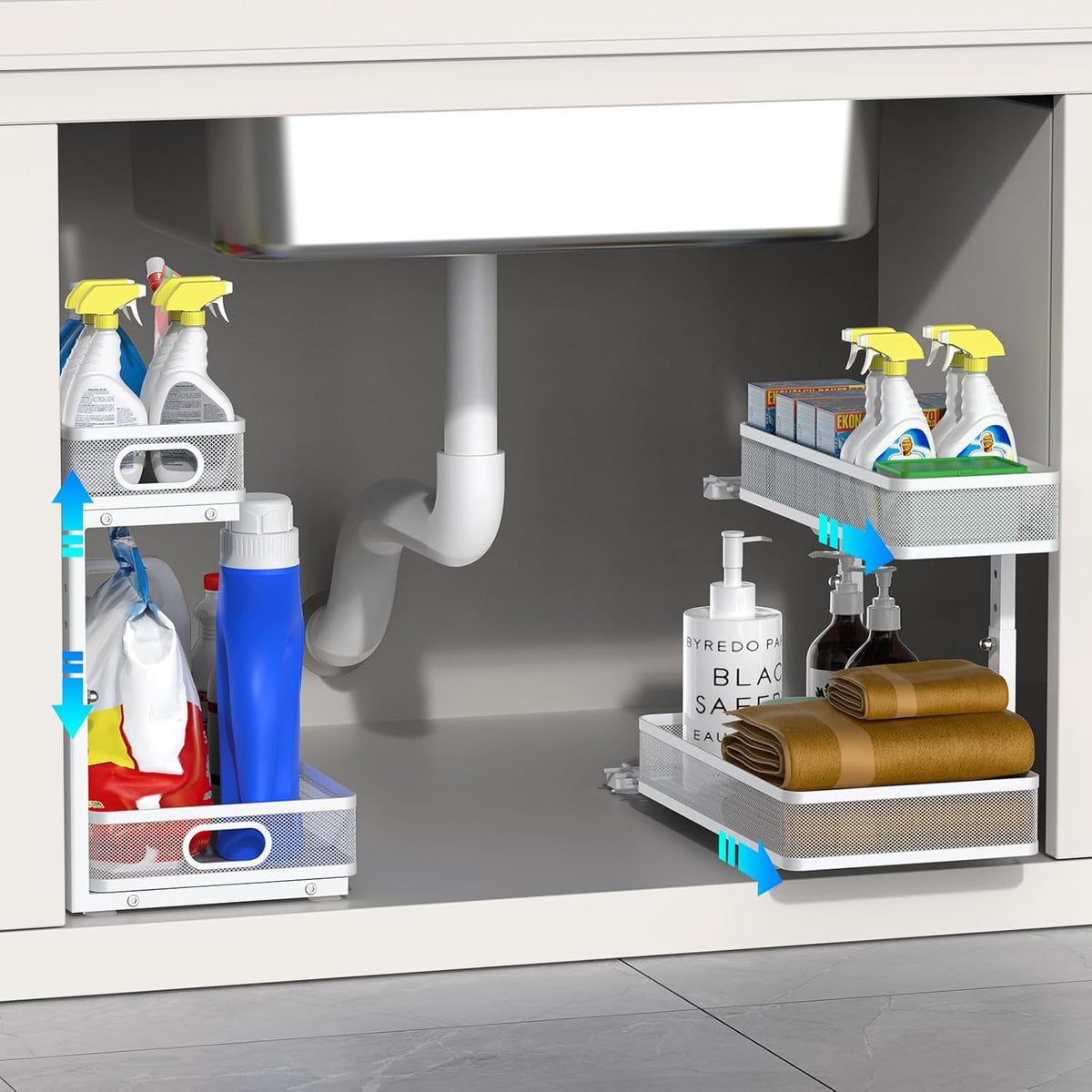 Under Sink Organizer, High Adjustable 2 Tier Under Sink Organizers and Storage, Slide Out Metal