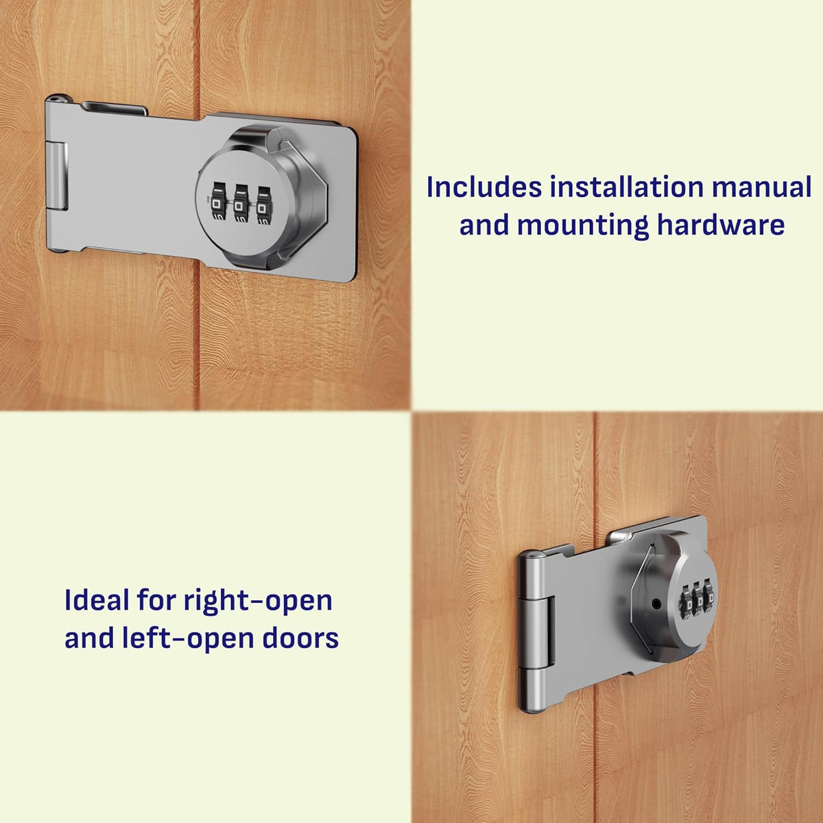 Keyless Combination Lock 3-Digit Combination Lock for Doors & Drawers Twist Knob Hasp Latch Lock