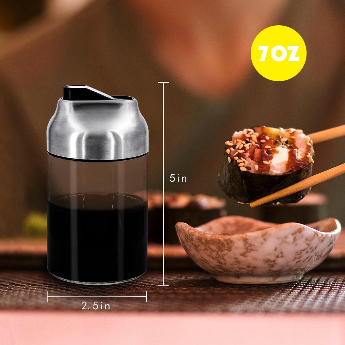 Aelga Soy Sauce Dispenser, 7oz Non-Drip Spout Oil and Vinegar Dispenser with Auto Flip Cap, Glass