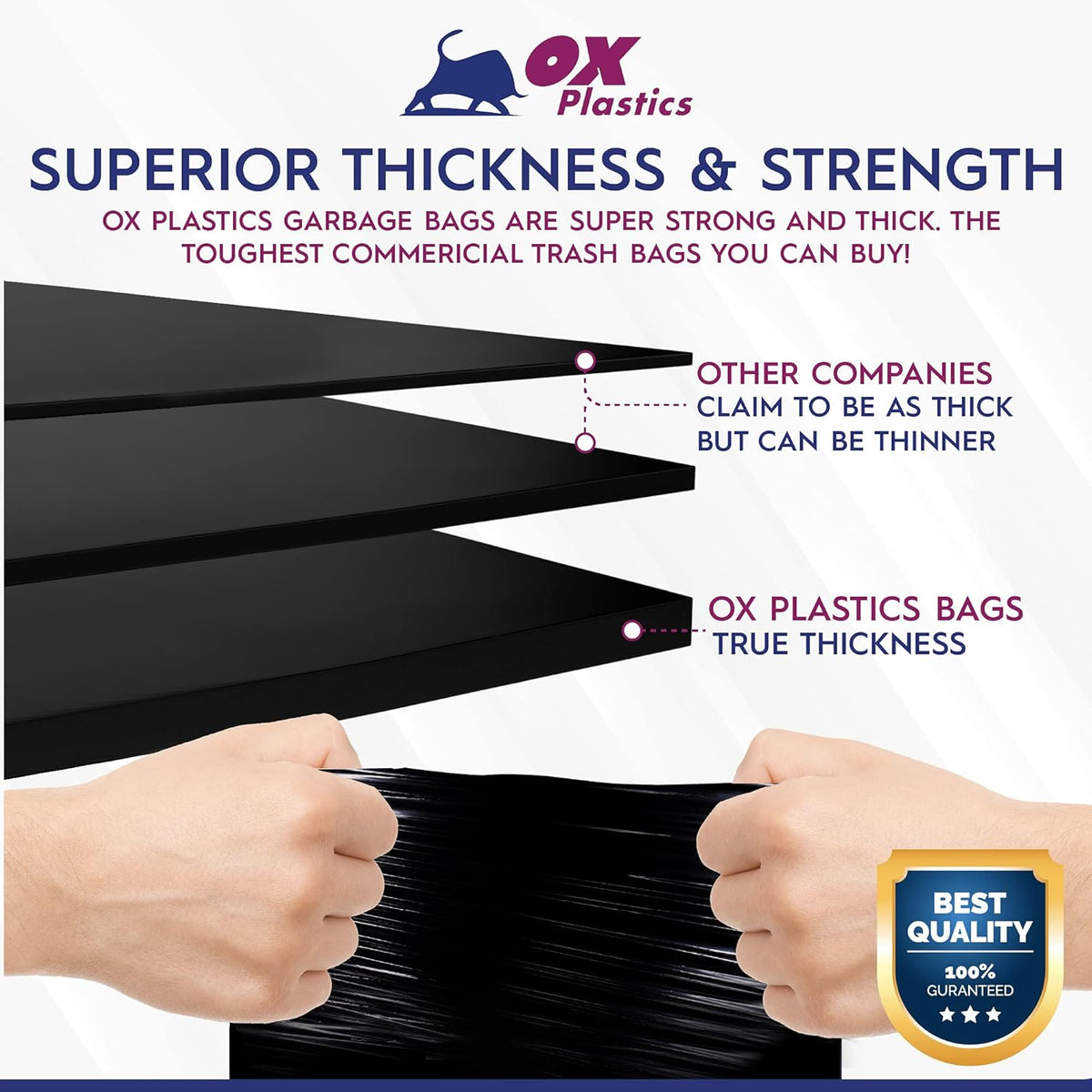 Ox Plastics 60 Gallon Trash Can Liners Bags - 50 Count Capacity & 2mil Thick Extra Heavy Duty