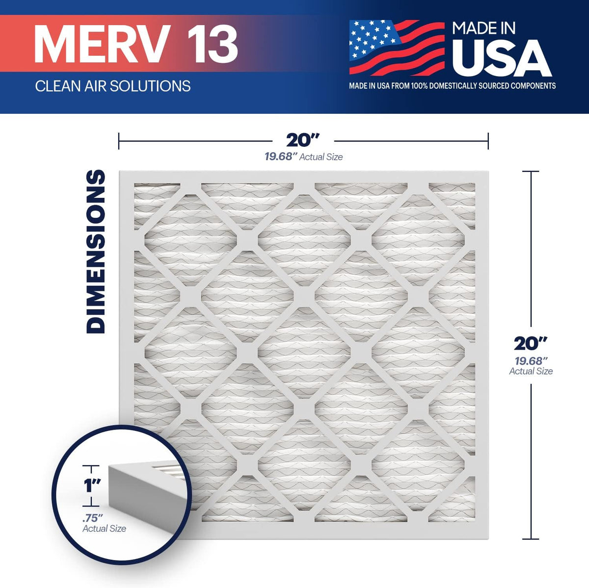 BNX TruFilter 20x20x1 MERV 13 (4-Pack) AC Furnace Air Filter - MADE IN USA - Electrostatic Pleated