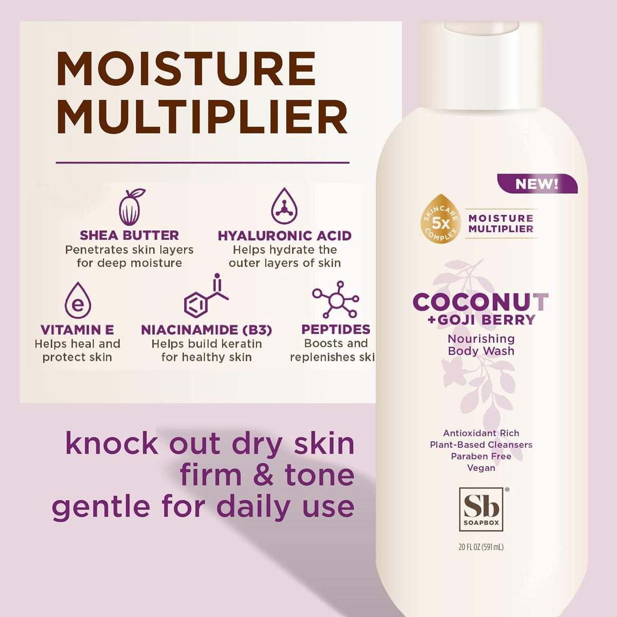 Soapbox Body Wash, Coconut + Goji Berry Body Wash for Women, Men, Vegan + Antioxidant Rich