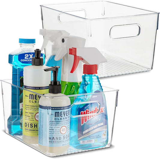 Plastic Food Storage 2 Pack Clear Container Bin with Handles for Organizing Kitchen, Pantry