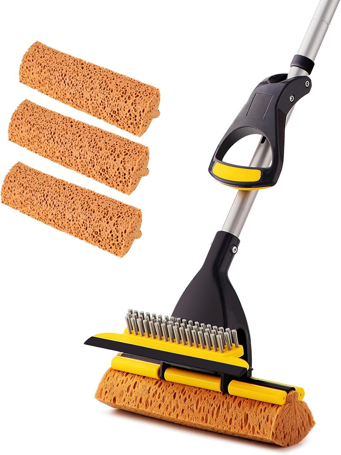 Yocada Sponge Mop Home Commercial Use Tile Floor Bathroom Garage Cleaning Total 3 Sponge Heads