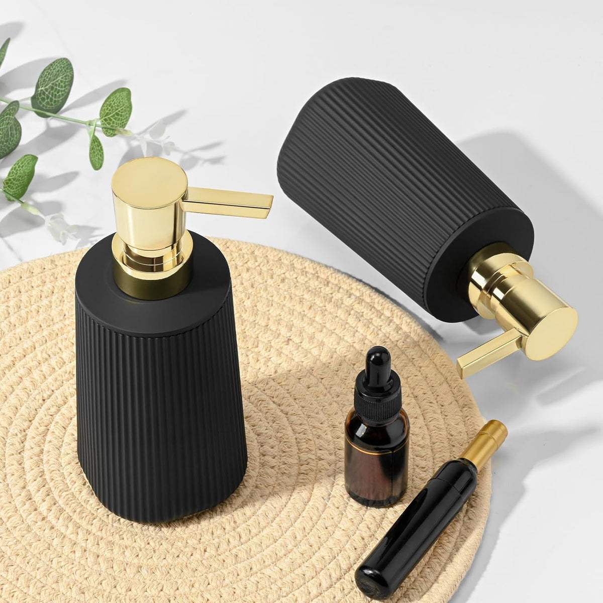 Black and Gold 2 Pack Hand Soap Dispensers with No Rust Pump for Bathroom and Kitchen Countertops