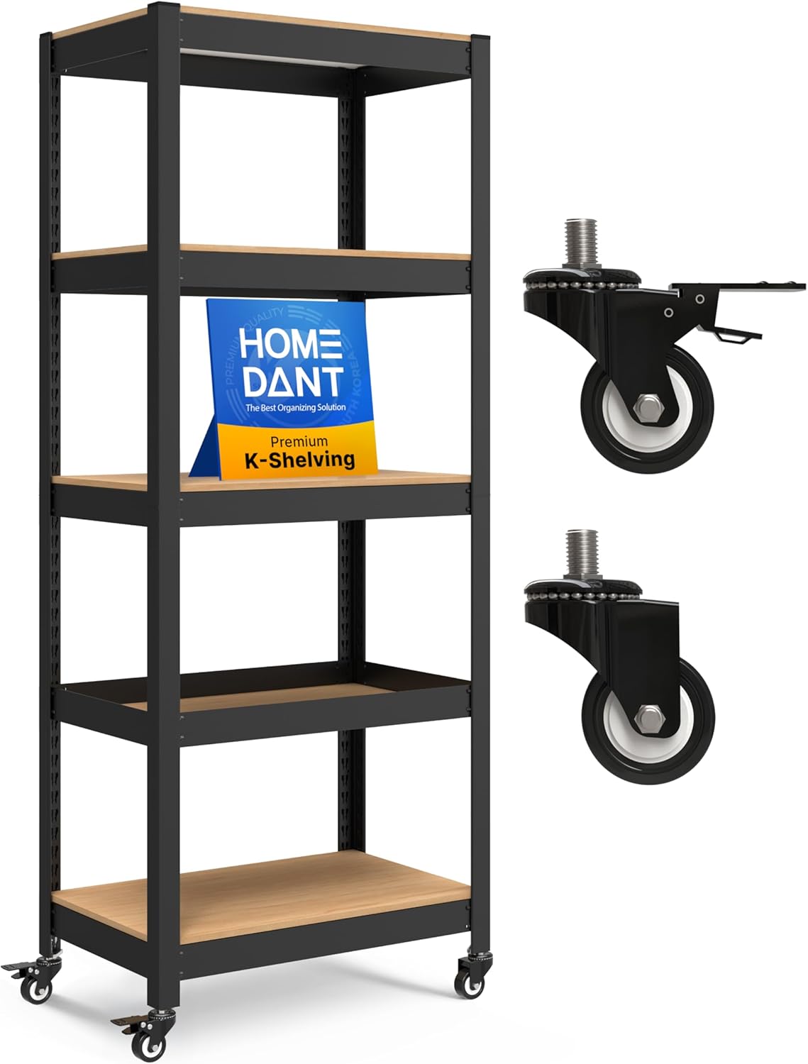 HOMEDANT House 5-Tier Metal Rolling Cart Shelf Rack Casters Heavy Duty Laminated Wheel Shelving