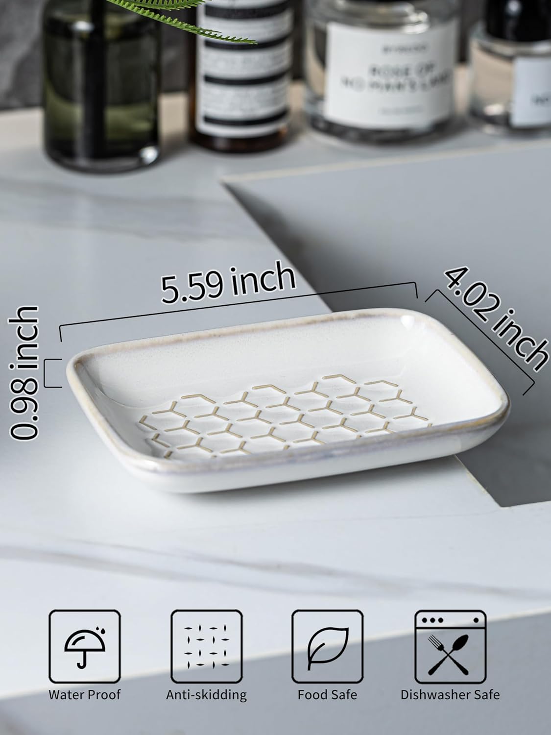 Gomakren Soap Dish for Shower, Bar Soap Holder, Ceramic Soap Dishes for Bar Soap, Sponge Holder