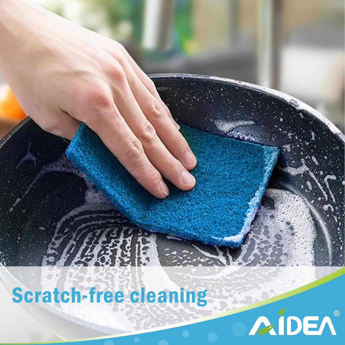 AIDEA Non-Scratch Scouring Pads, Dish Scrubber Pads for Household and Kitchen, Multipurpose Scour