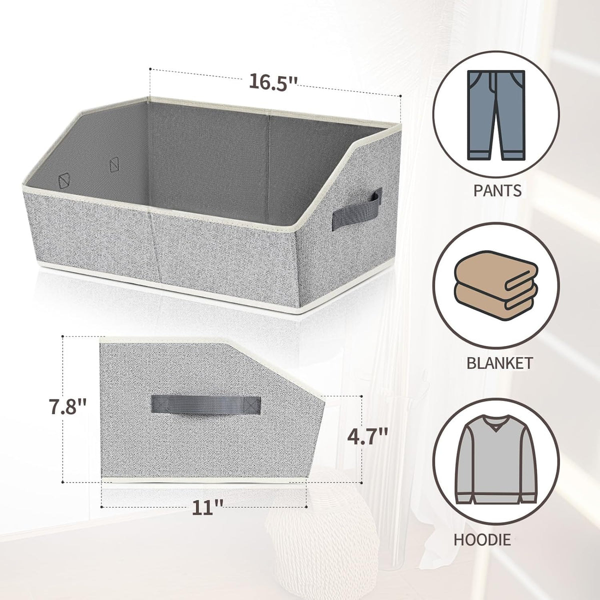 Homsorout Closet Organizers Bins 6 Packs - Large Closet Shelf Organizer with Handles, Fabric