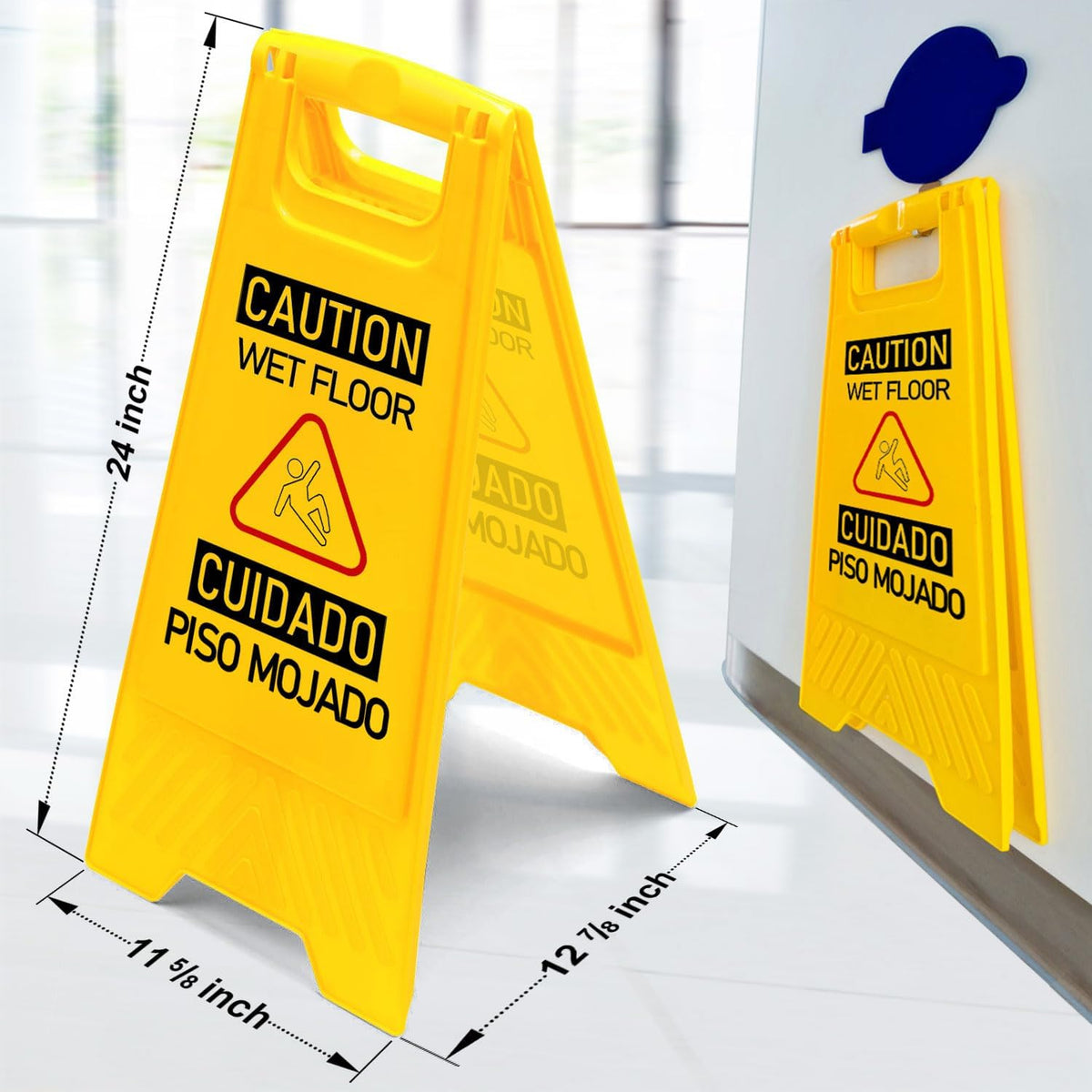 12-Pack Bilingual Caution Wet Floor Signs, A-Frame Double-Sided Warning Signs for Indoor & Outdoor