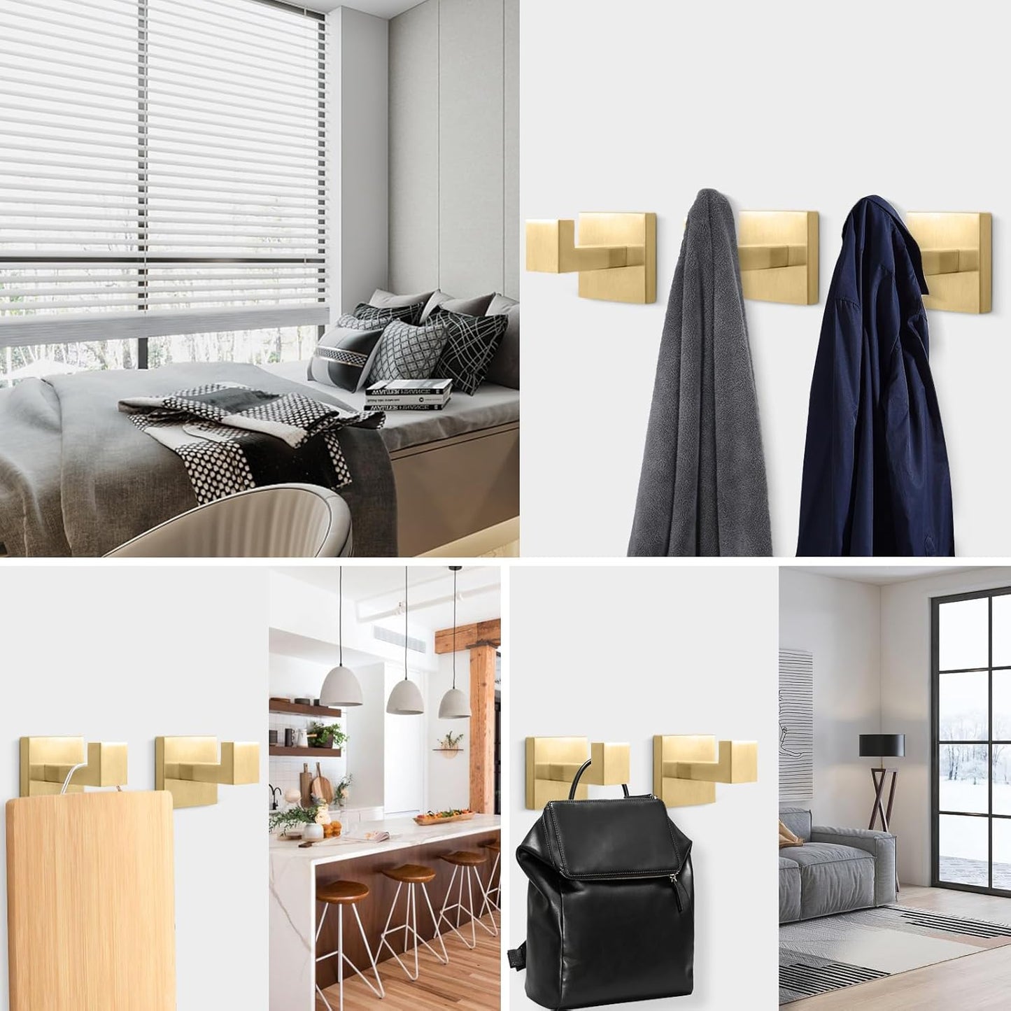 NearMoon Bath Towel Hooks -SUS304 Stainless Steel Square Clothes Robe Hooks Hanger, Heavy Duty Coat