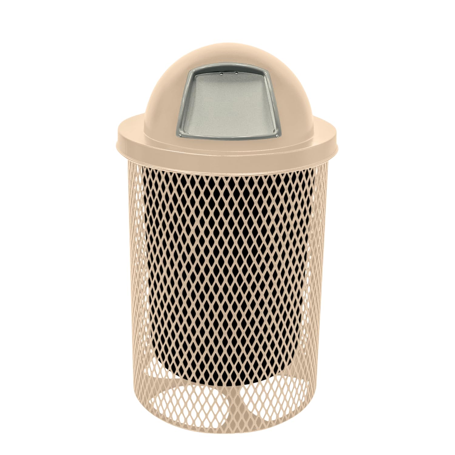 COATEDOUTDOORFURNITURE RDT-TAN Heavy Duty 32 Gallon Round Trash Receptacle, Liner Included, Tan